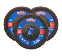 Faithfull FAIFD125AM3 - Set di dischi lamellari in ossido di alluminio da 125 mm, grana 40/80/120, dischi per smerigliatrice angolare per levigatura di acciaio, legno, leghe, 3 pezzi