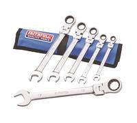 Faithfull FAISPARAT6SR - Set di Chiavi Snodate, Chiavi Fisse a Cricchetto con Testa Flessibile, Cricchetti, 6 Pezzi