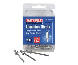 Faithfull FalAR3S100 - Set di 100 rivetti corti in alluminio, ø 3 mm