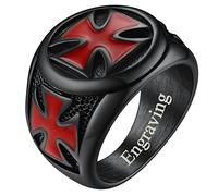 FaithHeart Anello Cavalieri Templari Croce/Spada Templare in Acciaio Inox per Uomo Anello Rosso Nero Oro con Sigillo Medaglia Scudo Lucido Anello Punk Gotico