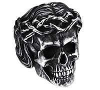 FaithHeart Anello Cranio con Corona di Spine Scheletro Anello da Uomo Gioielli Cristiani in 316L Acciaio Inox Stile Vintage per Hiphop Punk Rock