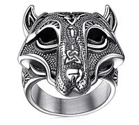 FaithHeart Anello Lupo Vichingo 3D Testa di Lupo in Rilievo Anello Uomo Totem del Lupo in Argento Nero Oro Vintage Aantiallergico Non Sbiadisco con Runa Retro Taglia US 7-14 IT 14-32