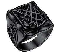 FaithHeart Anello Uomo Sigillo di Lucifero Anello Quadrato Demone Diavolo Anello di Satana Personalizzabile Misura IT 14-32 Vintage Gotico Hiphop Rapper Regalo Creativo Compleanno
