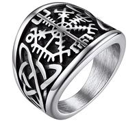 FaithHeart Anello Vichingo da Uomo Bussola Runica Vegvisir Spirito Nautico Amuleto Gioielli Nodo Trinità Celtico in Stile Nordico Anello Figo per Hiphop Punk