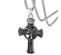 FaithHeart Collana con Croce Ritratto di Gesù Struttura Tridimensionale INRI Croce Collana da Uomo Donna Unisex in Acciaio Inox 316L Gioielli Religiosi