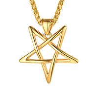 FaithHeart Collana con Pentacolo Invertito Baphomet Ciondolo Satanico Testa di Capra/Pentagramma Satana Sulfuro Occulto Alchimia Inversa Leviatano Croce Acciaio/Oro/Nero + Catena Regolabile