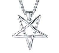 FaithHeart Collana con Pentacolo Invertito Baphomet Ciondolo Satanico Testa di Capra/Pentagramma Satana Sulfuro Occulto Alchimia Inversa Leviatano Croce Acciaio/Oro/Nero + Catena Regolabile
