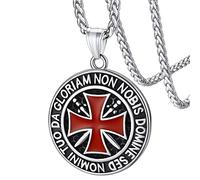FaithHeart Collana Croce Uomo Rosso Ciondolo Sigillo Cavalieri Templari Medaglione Con Croce di Gerusalemme Scudo Acciaio Impermeabile Non Sbiadisce