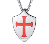 FaithHeart Collana da Uomo Personalizzato Sigillo Cavalieri Templari in Acciaio Inossidabile Collana con Croce di Gerusalemme Scudo Gioielli Religiosi Personalizzabili