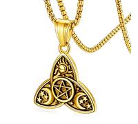 FaithHeart Collana Dea della Tripla Luna Collana Acciaio Uomo Donna Pendente Pentacolo Pentagramma Catena Regolabile Amuleto di Protezione