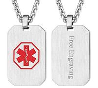 FaithHeart Collana di Allerta Medica per Uomo Donna Acciaio Inox Identificazione di Emergenza Dog Tag/Cuore/Ciondolo Moneta SOS Talismano Gioielli Salute Accessori Incisione Gratuita Bambini Famiglia