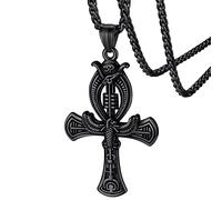 FaithHeart Collana Falco Scettro Simbolo di Forza Collana Croce Uomo Acciaio Nero Oro Antico Egitto Croce Ankh 55+5 CM Impermeabile Anallergico
