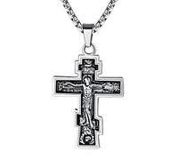 FaithHeart - Collana in acciaio inossidabile con ciondolo a forma di croce ortodossa, da uomo, con iscrizione del salmo 68:1, regalo spirituale per uomini e Acciaio inossidabile, colore: Croce ortodossa argentata., cod. TP12013G-E