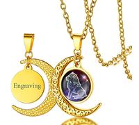 FaithHeart Collana Personalizzata con Segno Zodiacale Leone da Donna Collana con Pendente Mezza Luna in Placcato Oro 18K Inossidabile Gioielli Oroscopo Portafortuna Regalo di Compleanno