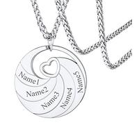 FaithHeart Collana Personalizzata Cuore Traforato con 2/3/4/5/6 Nomi per Famiglia Coppie Amici Squadra in Argento Nero Oro Regali Creativi Confezione Delicata 55+5 CM