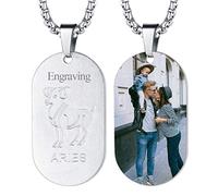 FaithHeart Collana Segno zodiacale Personalizzato con Nome Foto Targhetta Militare/Ciondolo Medaglione Zodiaco Acciaio Inossidabile/Oro/Nero Catena Regolabile Idea Regalo Gioielli per Uomo Donna