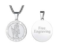 FaithHeart Collana Uomo Donna San Cristoforo Argento Nero Oro 3D Rilievo Rotondo Ovale Amuleto Talismano in 316L Acciaio Impermeabile Antiruggine 55+5 CM Catena Impresa
