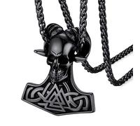FaithHeart Collana Vichingo da Uomo Cranio Caora Satanica Ascia Celtica Lupo Vichingo Odino Scudo Helm of Awe Regalo Creativo per Lui in Argento Nero Oro 55+15 CM Impermeabile e Antiallergica