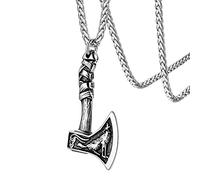 FaithHeart Collana Vichingo da Uomo Cranio Caora Satanica Ascia Celtica Lupo Vichingo Odino Scudo Helm of Awe Regalo Creativo per Lui in Argento Nero Oro 55+23 CM Impermeabile e Antiallergica