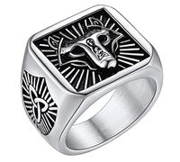 FaithHeart Vichingo Anello Uomo Lupo in Rilievo Totem del Lupo Anello Argento Nero Oro Vintage Non Sbiadisco Aantiallergico con Runa Retro con Nodo Celtico Taglia US 7-14 IT 14-32