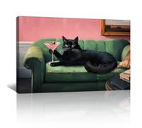 FajerminArt Divertente Nero Gatto Martini Canvas Quadri Moderni Con Cornice Eclettico Cocktail Poster Stampe Da Parete Ute Animale Stampa Su Tela Quadro Decorazioni per Studio Tempio Soggiorno 30x40cm
