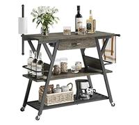 FAJNUZI2024 Isola mobile per cucina Postazione Bar Caffè, Carrello Cucina ad Isola con Portaoggetti, Cassetto, Porta Asciugamani di Carta e Ruote Bloccabili, Tavolo