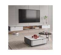 FAJNUZI2024 Mobile TV sospeso a parete, mobile TV con centro di intrattenimento a parete, mobile TV sospeso bianco moderno con 2 ante a ribalta in vetro(200x35x26cm)