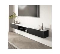 FAJNUZI2024 Mobile TV sospeso con 2 cassetti, mobile TV a parete con ripiani in ardesia, console multimediale moderna for l'intrattenimento for il soggiorno(Nero,240x30x23cm)