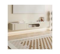 FAJNUZI2024 Mobile TV sospeso moderno con anta e 2 cassetti, supporto TV stretto, supporto sospeso a parete for TV, 78,7 pollici, bianco crema