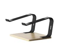 FAJNUZI2024 Supporto for laptop da scrivania, supporto ergonomico in alluminio con base legno Supporto Alzaportatili(Nero)
