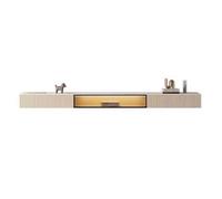 FAJNUZI2024 Supporto TV Galleggiante, Console TV a Parete con Piano in Ardesia, Porta in Vetro e Cassetti Portaoggetti, Moderno Centro di Intrattenimento Galleggiante con Luce a LED(160cm)