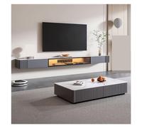 FAJNUZI2024 Supporto TV sospeso a parete con armadietto, supporto TV for camera da letto, soggiorno con luce a LED, supporto TV moderno con piano in ardesia(Grijs,Grande)
