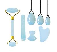 FAJOS Yoni Eggs - Set di rulli massaggianti da donna, in giada, raschietto, pietra naturale, opale, quarzo, guasha, massaggiatore, 7 in 1, set A