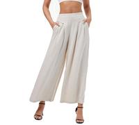 Fakanhui Pantaloni corti da donna in lino Plicated Capris Culottes a gamba larga Pantaloni a palazzo estivi casual in cotone e lino pantaloni, Cachi, S