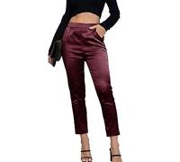 Fakanhui - Pantaloni eleganti elasticizzati a vita alta in raso di seta da donna, abito informale, L