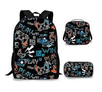 Fakcrkun Zaino da gioco per ragazzi, set di 3 zaini per la scuola a tema gamer, con borsa per il pranzo e astuccio, borsa per la scuola di grande capacità, zaino impermeabile leggero per laptop per