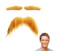 Fake Beard - 9 x 2 cm Costume Eyebrows | Yellow Beard and Eyebrow Set Realistic Self-Adhesive Mustache Novelty Prop for Halloween, Fancy Dress Party for Men and Women