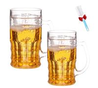 Fake Beer Glass, 400ml Double Layer Funny Prank Beers Mug, Funny Spoof Water Cup with Handles, Leak-Proof Insulated Freezable Design, Realistic Prank Cup for Bars Beverages (2PCS)