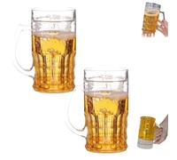 Fake Beer Mug, Prank Beer Mug, 400ml Double Layer Realistic Beers Cup with Handles, Double Fake Beers Mugs with Mezzanine, for Bar Beverages, Prank and Parties (2PCS)