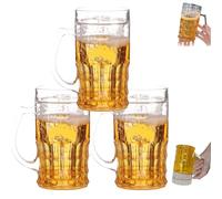 Fake Beer Mug, Prank Beer Mug, 400ml Double Layer Realistic Beers Cup with Handles, Double Fake Beers Mugs with Mezzanine, for Bar Beverages, Prank and Parties (3PCS)