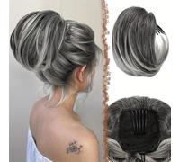 Fake hair Extension for chignon corto in capelli sintetici da donna, for realizzare senza sforzo acconciature chignon e coda di cavallo, con fermaglio e coulisse. Hair buns hair piece(Gray)