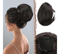Fake hair Extension for chignon corto in capelli sintetici da donna, for realizzare senza sforzo acconciature chignon e coda di cavallo, con fermaglio e coulisse. Hair buns hair piece(Brown black)