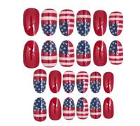 Fake Nails, 24X Short Nails, 4.72x2.76x0.47 inches Comfort Fit Beauty Accessories, Women’s Manicure Fingernails for 4th of July Dating, Gatherings, and Theatrical Performances