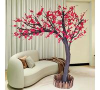 Fake Plum Blossom Tree, Realistic Artificial Red Flower Large Floor Simulation Plant for Home Office Festival Decoration(2M)
