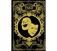 Fake-themed hardcover notebook.: The book cover features a black background with gold mask designs. Inside, there are 14 line of ruled text , and the book has 300 pags