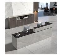 Fakednss Banco Reception Moderno, Bancone Reception Ufficio Banco con Cassetto per Tastiera & Cassetti Bancone, Legno, per Ufficio, Vendita Al Dettaglio, Centro Estetico(Gray+black/Left,160cm)