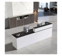 Fakednss Banco Reception Moderno, Bancone Reception Ufficio Banco con Cassetto per Tastiera & Cassetti Bancone, Legno, per Ufficio, Vendita Al Dettaglio, Centro Estetico(White+black/Left,160cm)