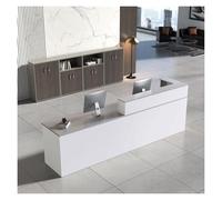 Fakednss Banco Reception Moderno, Bancone Reception Ufficio Banco con Cassetto per Tastiera & Cassetti Bancone, Legno, per Ufficio, Vendita Al Dettaglio, Centro Estetico(White+gray/Left,160cm)