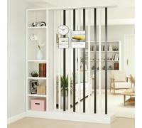 Fakednss Divisorio per Ambienti con Scaffali, Parete Divisoria in Legno con Listelli, Mobile Separatore Autoportante, Separé Moderno per Soggiorno Ingresso Camera Ufficio, 205 cm