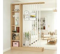 Fakednss Divisorio per Ambienti con Scaffali, Parete Divisoria in Legno con Listelli, Mobile Separatore Autoportante, Separé Moderno per Soggiorno Ingresso Camera Ufficio, 205 cm